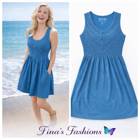 Mossimo Supply Co. Dresses & Skirts - Mossimo Supply Co Blue Sleeveless Fit & Flare Dress XS Crochet Bodice